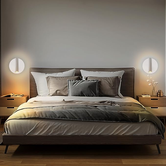 ZEROUNO Bedroom Wall Lamp with Switch Reading Light Hardwired Sconces Which Angle Adjustable for Bed-Side Interior Design (White)