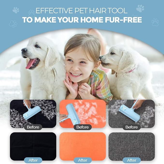 DELOMO Pet Hair Remover Roller, Reusable Lint Roller for Dog and Cat Hair | Portable Pet Hair Roller with Large Fur Bin, Fast Cleaning for Couches, Bedding, Rugs, Car Seats and Furniture, No Batteries