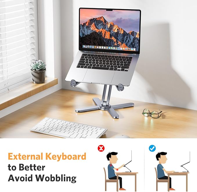 OMOTON LA10 360° Rotating Laptop Stand Riser Foldable for Desk, Space Grey | Aluminium Aolly, Adjustable Height Angles, Collaborative Work, Easy Storage, Fits Laptops up to 17", for MacBook Pro/Air HP