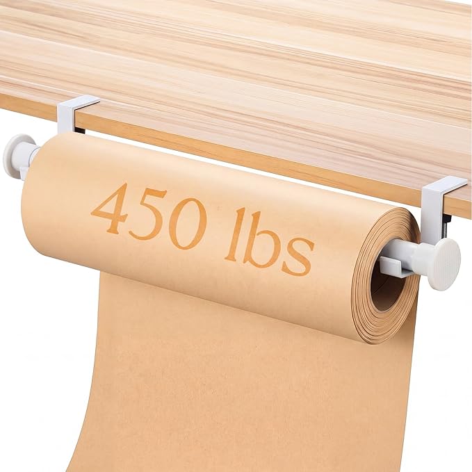Hicarer Kraft Paper Roll Holder for Table Supports up to 450 Lbs - Heavy Duty Retractable Clamp-on Paper Roll Holder Tabletop Easel for to Do Lists, Drafting Wrapping, Art Supplies, Drawing(White)