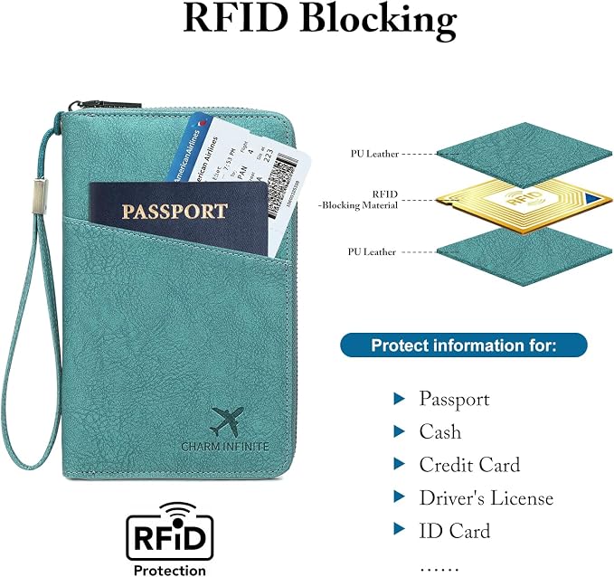 Family Passport Holder for Travel Women and Men RFID Blocking Passport Holder with Zipper Multi-functional Passport Wallet Passport Case Passport cover Travel Essentials
