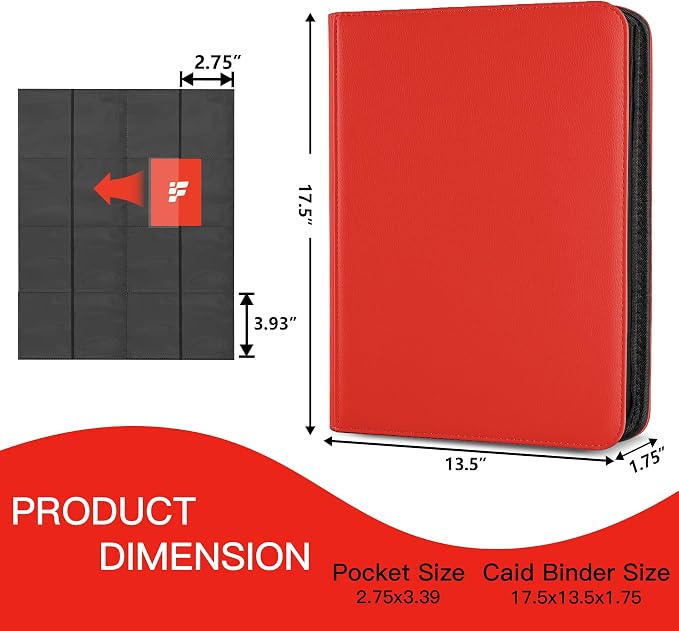 1000+ Pockets Trading Card Binder, 16 Pockets Trading Card Binder Ringless Side Loading Trading Card Album Folder for TCG,MTG,Sports Cards(Red-1)