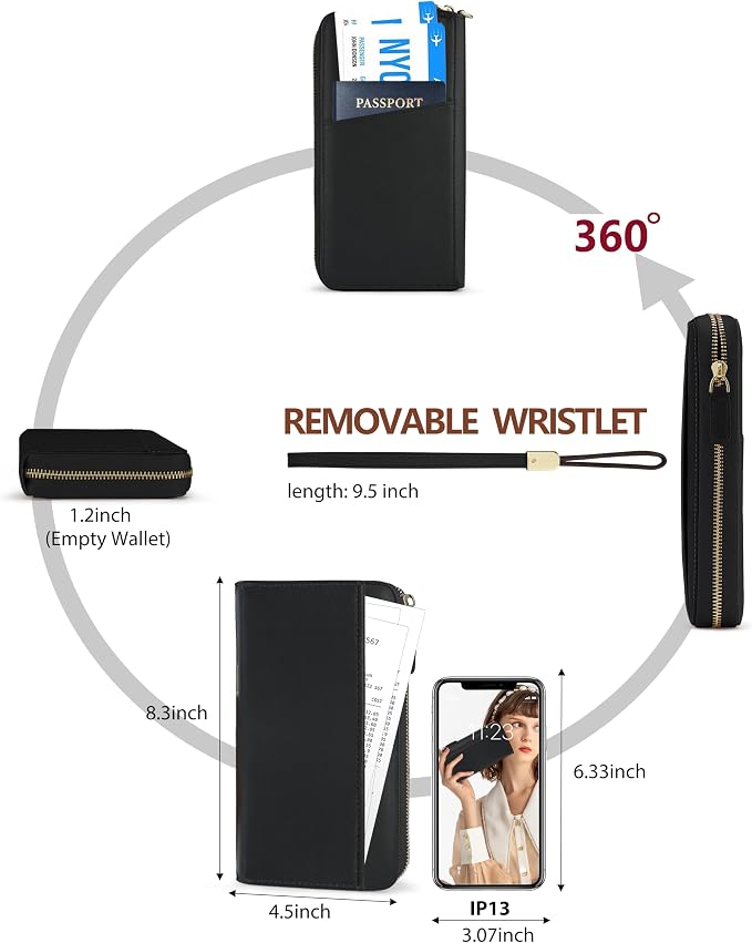 Large Travel Wallet for Women | RFID Blocking Zipper Wallet,Passport Holder Clutch with Wristlet