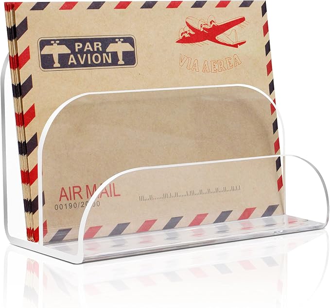 Acrylic Mail Organizer 2 Sections for Desk Clear | File Organizer，Desk Organizer File Sorter File Folder Holder Mail