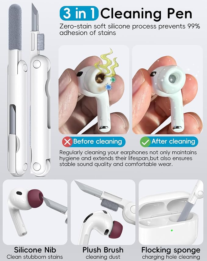 4 Pairs Replacement Ear Tips for AirPods Pro 1st /2nd(Z-Red) | with Noise Reduction Hole,Built-in dust Guard Screen Silicone Ear Tips with Cleaning Pen
