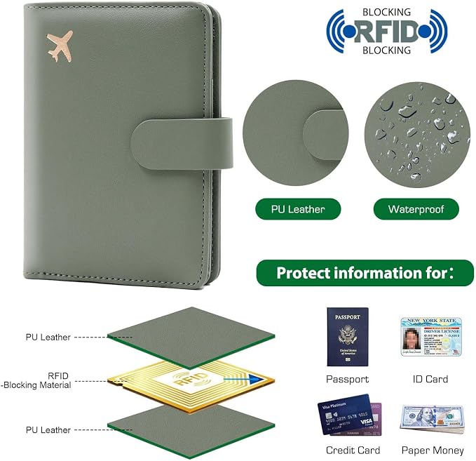 Melsbrinna Premium Leather Passport Holder Covers Case, Waterproof Rfid Blocking Travel Wallet Passport Holder with Pen Holder, Cute Passport Book for Women/Men