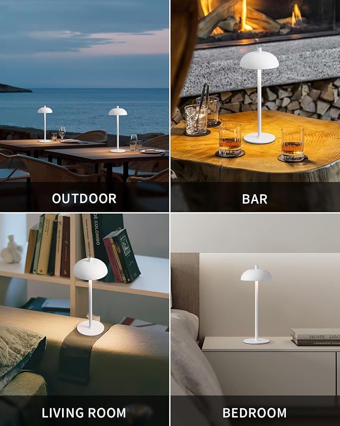12" Cordless Table Lamps Set of 2, White Modern Portable Desk Lamp | LED, 3 Color Dimming, Rechargeable, Battery Operated Lights for Bedroom, Outdoor, Restaurant, Bedside, Night Light, Gifts