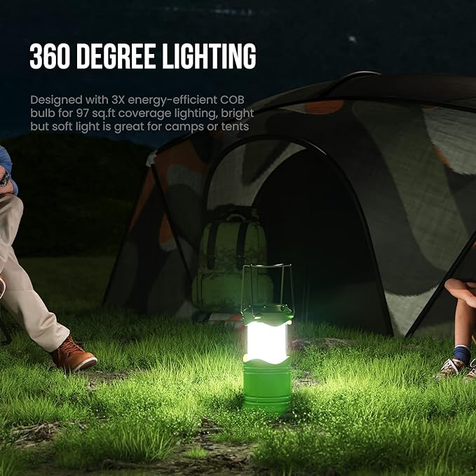 Lichamp LED Camping Lantern, 4 Pack Battery Powered Flashlight for Power Outages, Portable Collapsible Hanging Light Essential for Home, Outdoor, Emergency Lamp Survival Kit Gear for Hurricane, Green