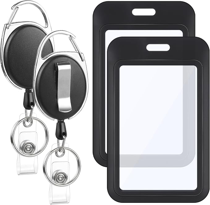 2 Pack Badge Holder Retractable Clip Heavy Duty Reels with Double-Sided Windows Sliding ID Badge Holder for Women Nurse Teacher Student