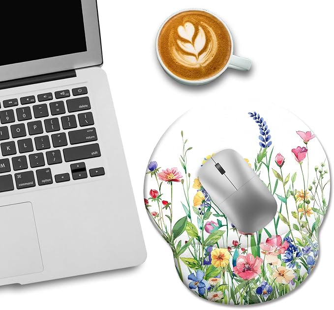 LIMKRIAN Flower Ergonomic Mouse Pad with Wrist Rest, 9.8 x 8.6 in | Comfort Wrist Support, Cooling Gel Eases Wrist Pain, Non-Slip PU Base, Smooth Surface, Cute Office Desk Accessories Decor