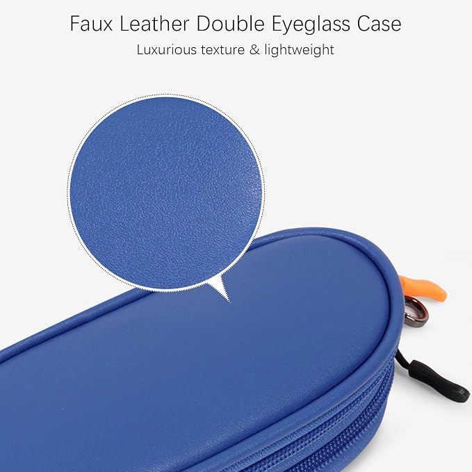 Double Eyeglasses Case Soft Portable Zipper Sunglasses Pouch with Keychain Clip for Men Women