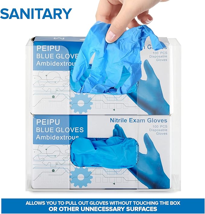 Stock Your Home Double Acrylic Gloves Dispenser (2 Pack) Tissue Box Shelf, Glove Holder Wall Mount, For Kitchen, Cleaning Closet, Exam, Office