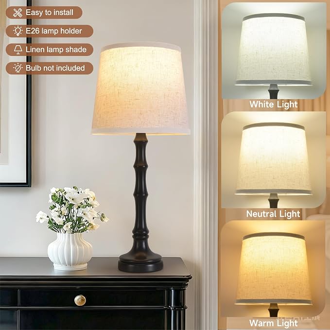 Lamps Set of 2 Modern Farmhouse Table Lamp Bedside Reading Lamps Living Room End Tables Set Lamps for Night Stands Bedroom Night Lamp,High 26.25 Inch,Black,With Fabric Lamp Shade,Bulb Not Included