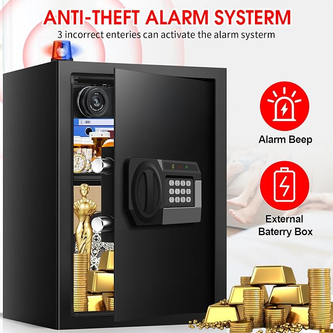 3.4 Cuft Large Safes for Home Use Fire and Water Proof, Anti-Theft Digital Security Safe Box with Electronic Keypad and Key, Fire Proof Safe for Home Documents Firearm Medicine Money Valuables