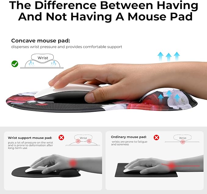 EooCoo Mouse Pad with Gel Wrist Rest, Ergonomic Mousepad Wrist Alignment | Middle Concave Design for Natural Wrist Alignment, Non-Slip Base Mousepad, Carpal Tunnel Relief, Office Desk Accessories
