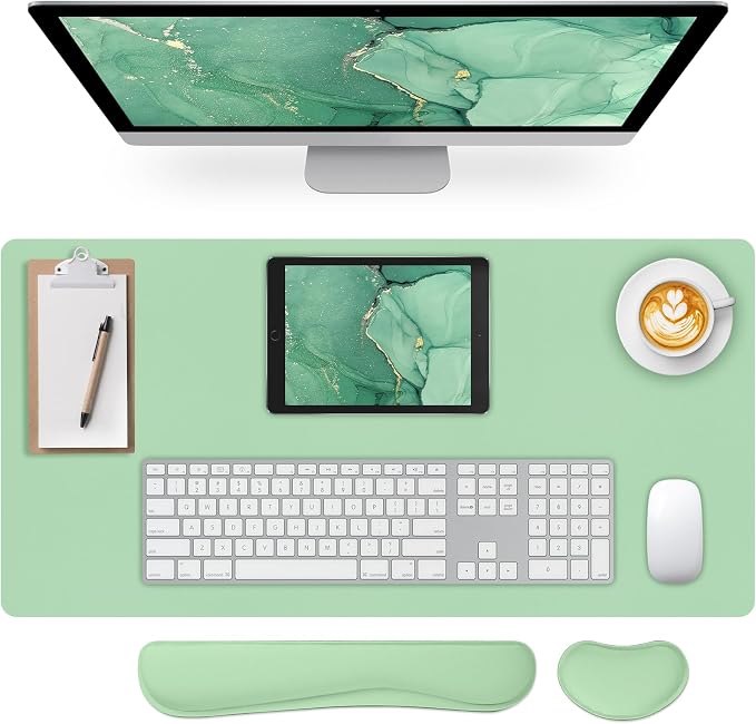 Mouse Pad and Keyboard Wrist Rest, 3-in-1 Keyboard and Mouse Pad | 31.5" x 15.7" Green Desk Mat Set, Ergonomic Wrist Rest for Computer Keyboard, Non-slip Base, Waterproof Computer Mat