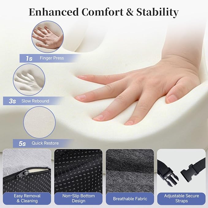 Car Seat Cushion, Truck Driver Seat Cushion L-Shaped Lumbar Support Pillow, Memory Foam Seat Cushion Ergonomic Back Support, Comfort & Support for Long Sitting, Alleviate Back Pain