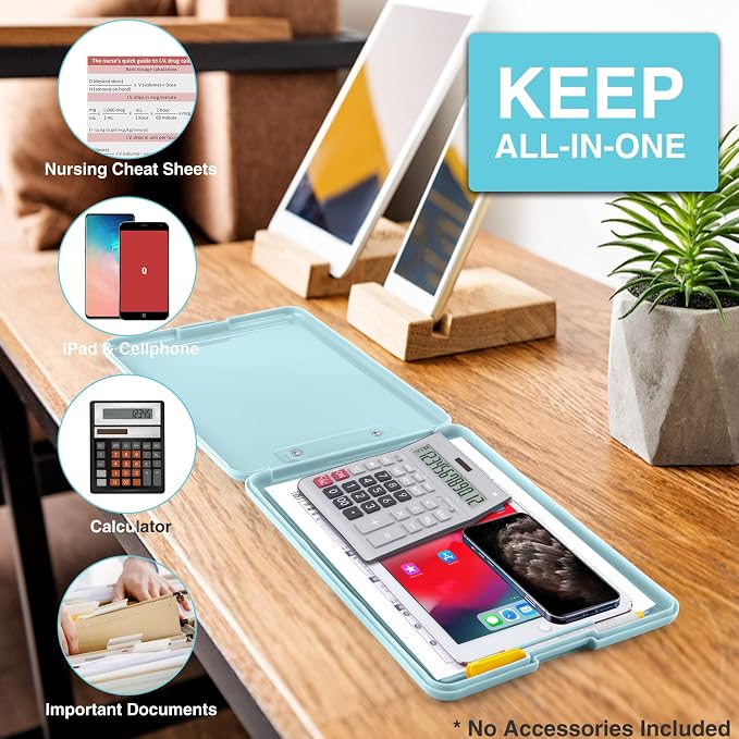 Sooez Clipboard with Storage, Plastic Nursing Clip Board, 8.5" x 11", Work | Sturdy Clipboards Foldable, Cute Hanging Clip Board Case, Teacher, Classroom Must Haves, Office School Supplies, Women & Men