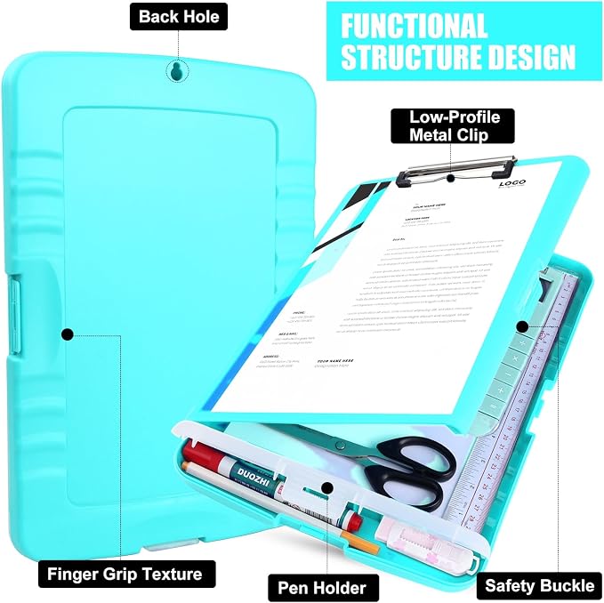 Clipboard with Storage,Clip Boards 8.5x11 with Pen Holder,A4 Letter Size | Heavy Duty Nursing Plastic Clipboard Folder Case,Side Opening for Women Teachers,School Office,Mint Green