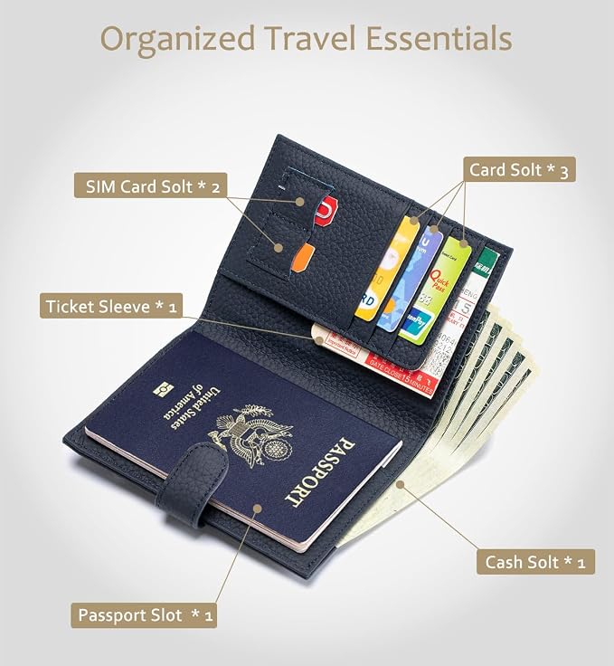 RFID Blocking Leather Passport Holders for Travel Women & Men | Slim Passport Wallet for Womens with Card Slots, Zippered Coins Pocket and Cash Holder, Gift Box Ready (Sapphire Blue)