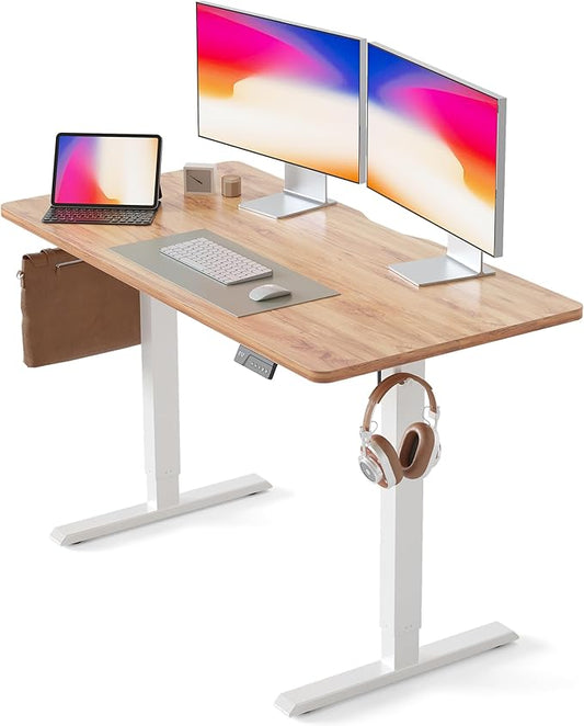 CubiCubi Electric Standing Desk, 48 x 24 Inches Height Adjustable Sit Stand Desk, Ergonomic Home Office Computer Workstation, Light Rustic