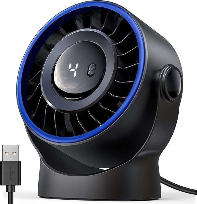 SWEETFULL USB Small Desk Fan - 5 Inch Mini Personal Desktop Fan, 4 Speeds Cooling Strong Airflow, 360° Adjustable Tilt, Quiet Portable Table Fans for Bedroom, Home, Office, Travel & Cruise, Black