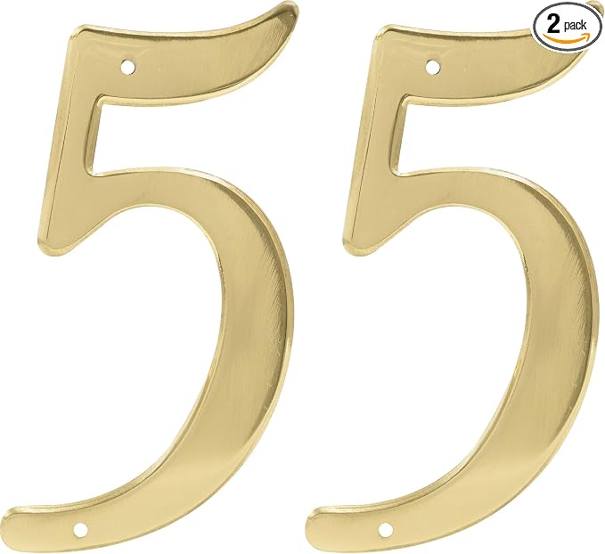 Hillman 847047 4-Inch Nail-On Traditional Solid Brass House Number 5 (Pack of 2)