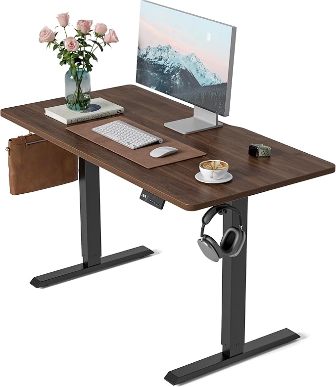 CubiCubi Electric Standing Desk, 48 x 24 Inches Height Adjustable Sit Stand Desk, Ergonomic Home Office Computer Workstation, Black Walnut