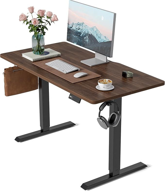 CubiCubi Electric Standing Desk, 48 x 24 Inches Height Adjustable Sit Stand Desk, Ergonomic Home Office Computer Workstation, Black Walnut