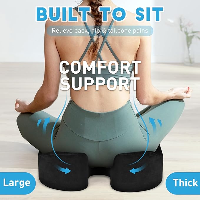 BlissTrends Extra Thick Seat Cushion for Office Chair & Car Seat, Black | Tailbone & Sciatica Relief, Ergonomic Support, High-Density Memory Foam, Comfort for Extended Sitting