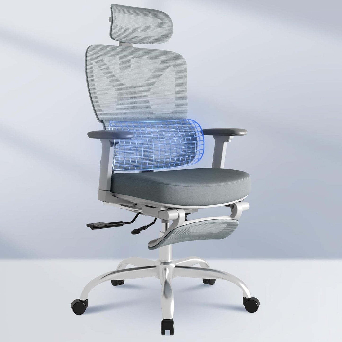 FLEXISPOT ErgoX Premium Ergonomic Office Chair with Footrest- Adjustable 3D Armrests, Dynamic Lumbar Support, Recline & Tilt Function, Mesh Seat, for Home & Office Use,Foam Blue