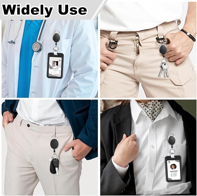 5 Pack Badge Holder Retractable Clip Heavy Duty Reels with Vertical Sliding ID Badge Holder Black Hard Plastic for Women Nurse Teacher Student