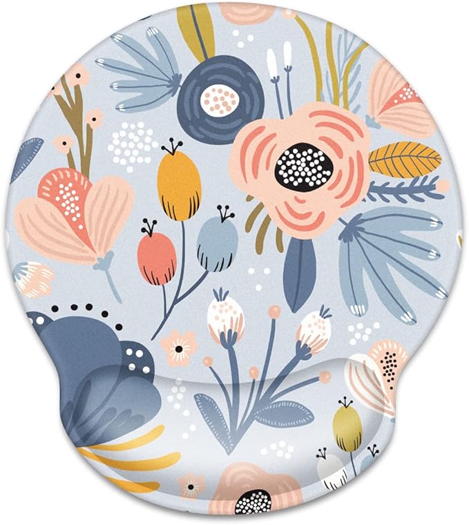 WAVEYU Ergonomic Mouse Pad with Wrist Support, Cute Pretty Mouse Mat for Women Girls Non-Slip Rubber Base Mousepad for Desk Laptop Gaming Working Computers Easy Typing & Pain Relief, Blue Flower