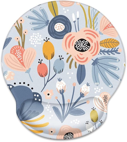 WAVEYU Ergonomic Mouse Pad with Wrist Support, Cute Pretty Mouse Mat for Women Girls Non-Slip Rubber Base Mousepad for Desk Laptop Gaming Working Computers Easy Typing & Pain Relief, Blue Flower