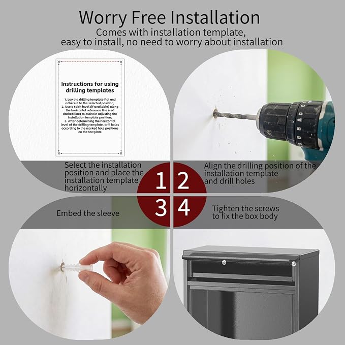 Wall Mounted Locking Mailbox for Outside, Heavy Duty Steel | Large capacity wall mounted mailbox, fits letters, magazines, parcels, waterproof design with secure lock