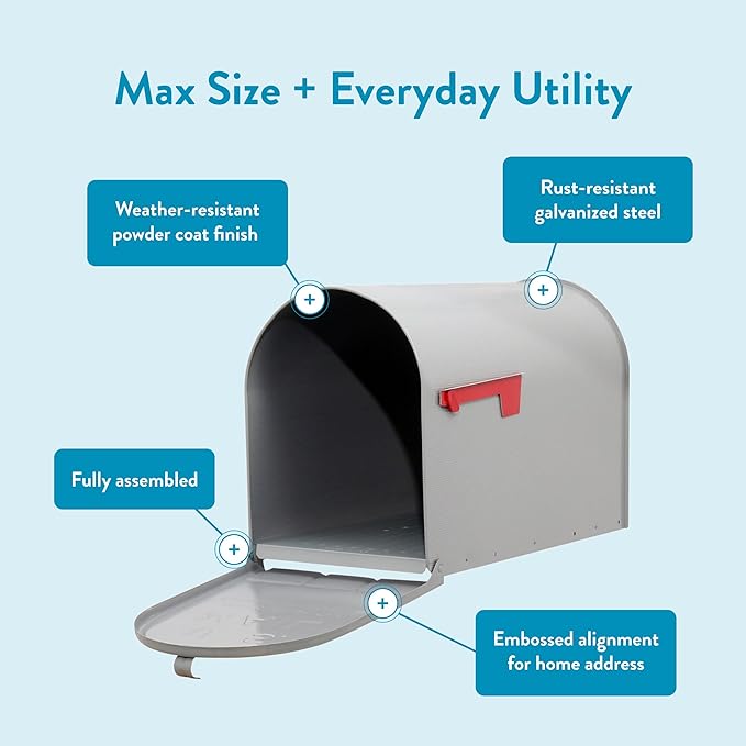 Gibraltar ST2000AM Stanley Post-Mount Mailbox, XL, Gray Steel - Quantity 1 | Galvanized steel build for outside with rust-resistant powder-coat finish and adjustable latch closure. USPS approved.