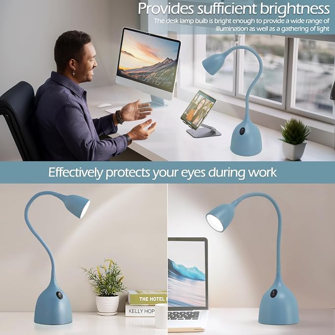EJIAXIN Gooseneck Desk Lamp 360 LED Flexible Reading Light for Small Spaces Home Office Bedroom College Dorm Bookshelf Nightstand Table Lamp (Blue)