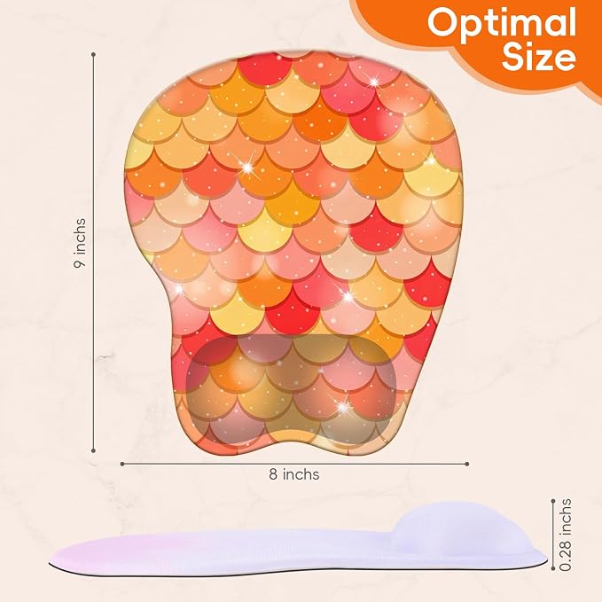 Mouse Pad with Wrist Rest Ergonomic Mouse Pad with Comfortable M-Shape Pain Relief Wrist Support Non-Slip PU Base Mousepad for Laptop, Office & Home (Orange Mermiad)