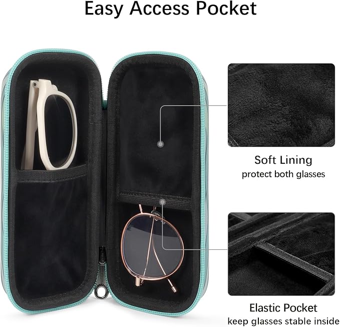 Double Eyeglasses Case Hard Shell Dual Sunglasses Organizer with Zipper Closure Travel Eyewear Storage for Vehicle