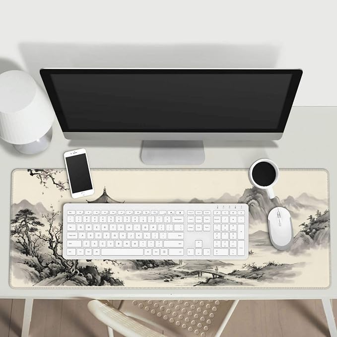 Japanese Cherry Blossoms Gaming Mouse Pad Large Extended Desk Mat Non-Slip Rubber Base Keyboard Pad with Stitched Edges for Office Gaming 31.5x11.8 in
