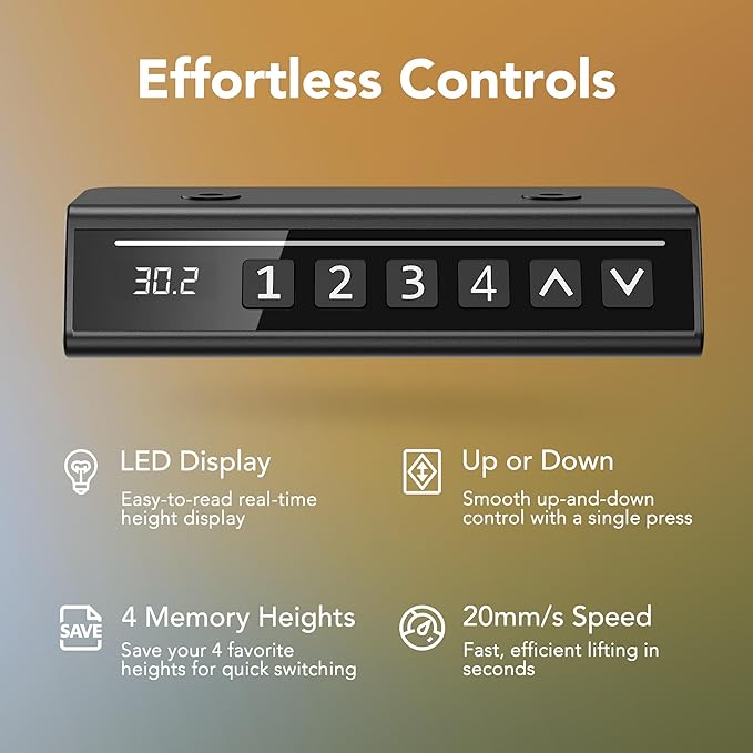 HUANUO 48" x 24" Electric Standing Desk Adjustable Height, 4 Memory Height Settings, Headphone Hook, Cable Manager, Sit Stand Up Desk for Home Office & Computer Workstation, Black