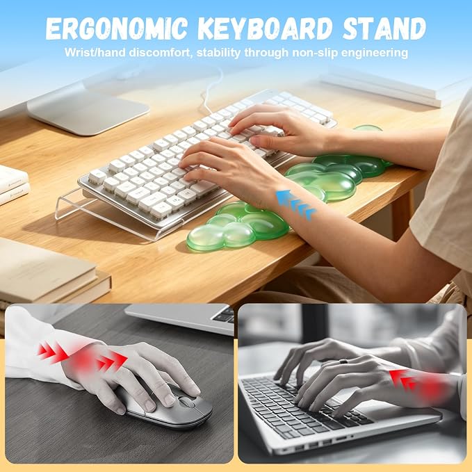 Cloud Gel Wrist Rest for Computer Keyboard and Mouse - Acrylic Keyboard Stand for Desk, Ergonomic Keyboard Riser with Wrist Rest Support for Mouse