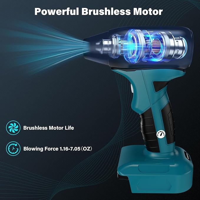 Portable Mini Jet Dry Blower Fan, 130000RPM High Speed Wireless Air Duster, 4-Speed Turbo Fan for Makkita 18V Battery, Ideal for Computer, Car, Camping, BBQ & Pet Hair Cleaning (Battery Not Included)