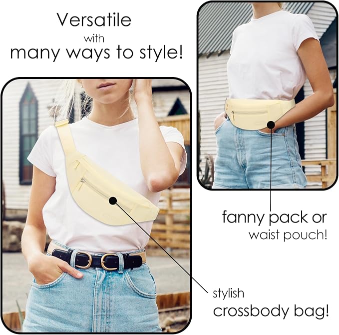 Large Yellow Waist Bag Sling Fanny Pack for Women Trendy Travel Essential | Key Chain,4-Zipper Pockets,Women Trendy Travel Essential Belt Bags with Adjustable Strap