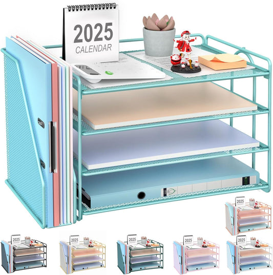 gianotter 4-Tier Paper Organizer With Magazine Holder, Desk Organizers and Accessories, Blue Desk Accessories, File Organizer for Office Supplies Storag(Blue)