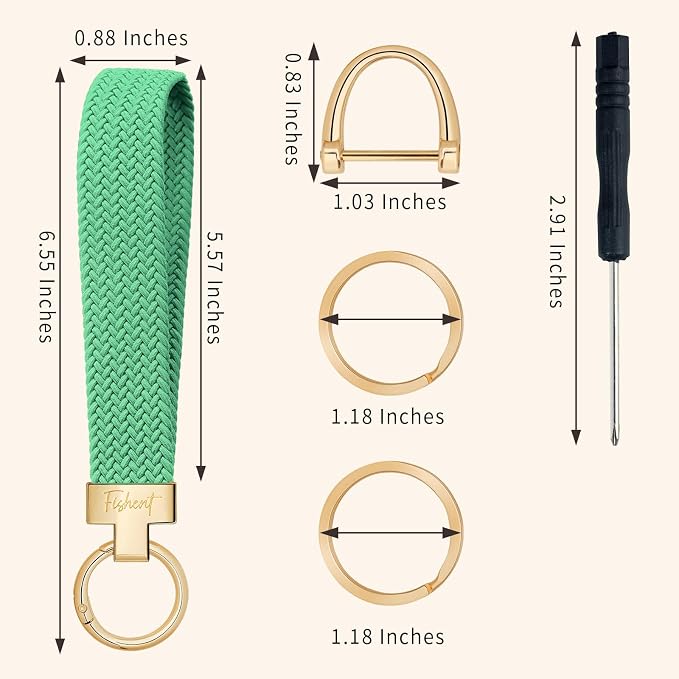 Fishent Stretchy Wristlet Keychain, Cute Key Chain, Woven Wrist Lanyard for Car Keys with 3 Keyrings and D-ring for Women Men