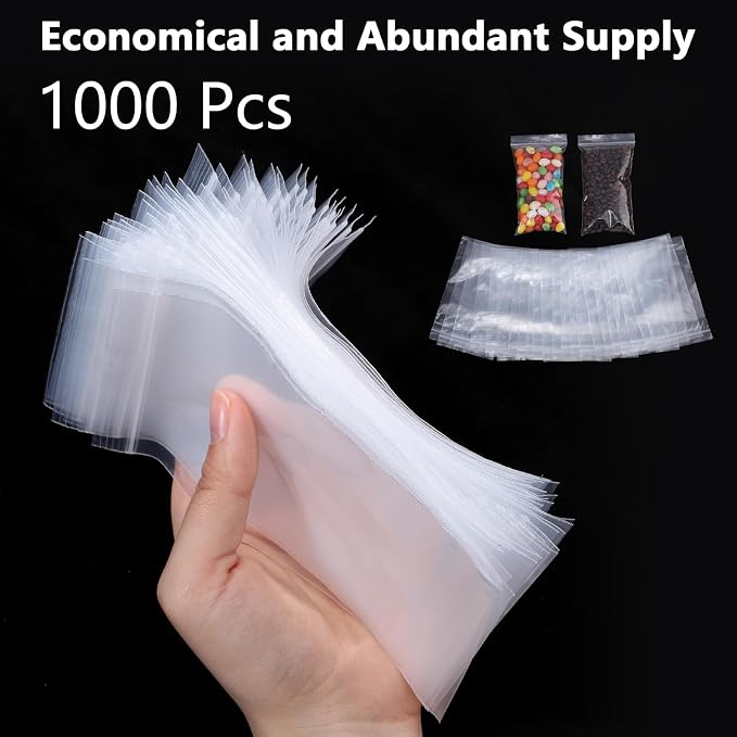 BESARME 1000 PCS 3" x 5" Small Plastic Bags for Jewelry Mini Clear Plastic Poly Bag 2 Mil with Resealable Lock Seal Zipper for Storage Gifts Candy Screws
