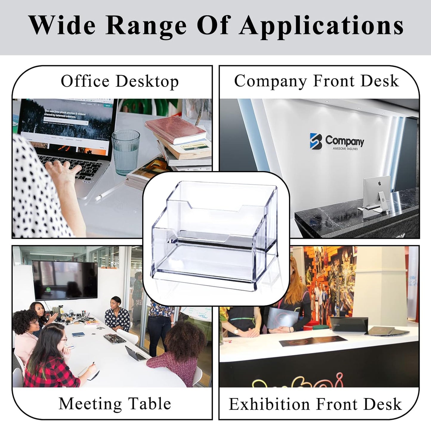 Clear Acrylic Business Card Holder,2 Tier Premium Acrylic Clear Business Card Holder Stand for Desk Fits 100 Business Cards