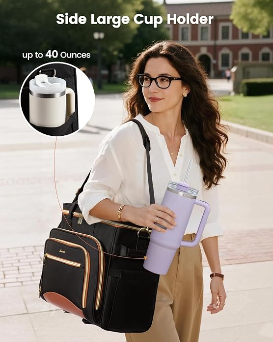 LOVEVOOK Rolling Teacher Bag, Laptop Tote with Detachable Dolly | Fits 17.3 Inch Laptop, Detachable Dolly, Large Rolling Tote Bag for Teacher Office Work Nurse, Adjustable Handle