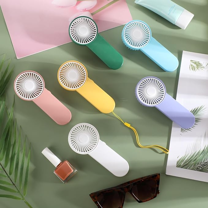 Sumind 64 Pcs Small Personal Portable Fan Mini Handheld Bulk 1 Speed Electric Cute Battery Powered for Neck Lash Makeup Women Men Travel Camping Indoor Outdoor Summer (6 Colors)